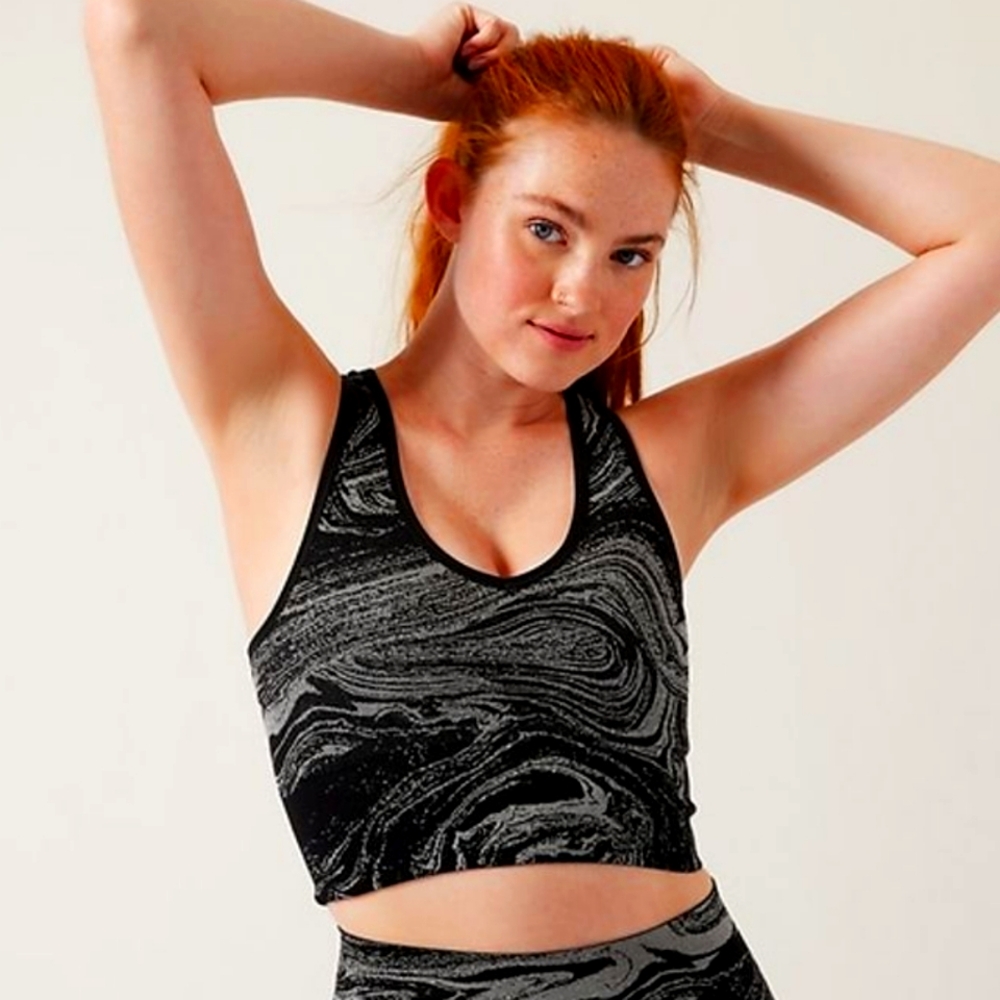 New 🦋 Athleta Aurora Seamless Shine Crop Rib Tank XL Silver Yoga New with Tags